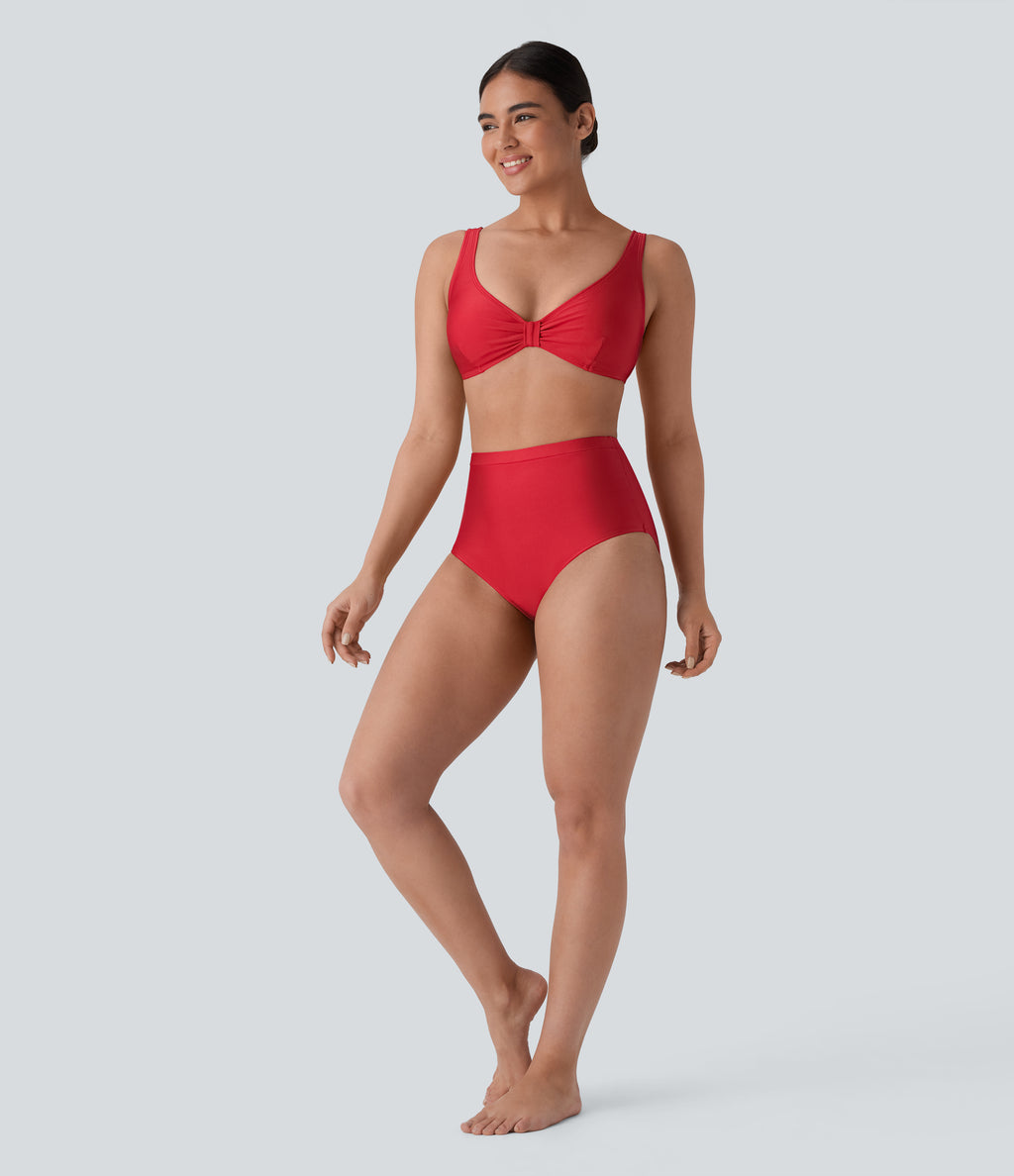 High Waisted Tummy Control Sheen Bikini Bottom Swimsuit — Tomato — view 5