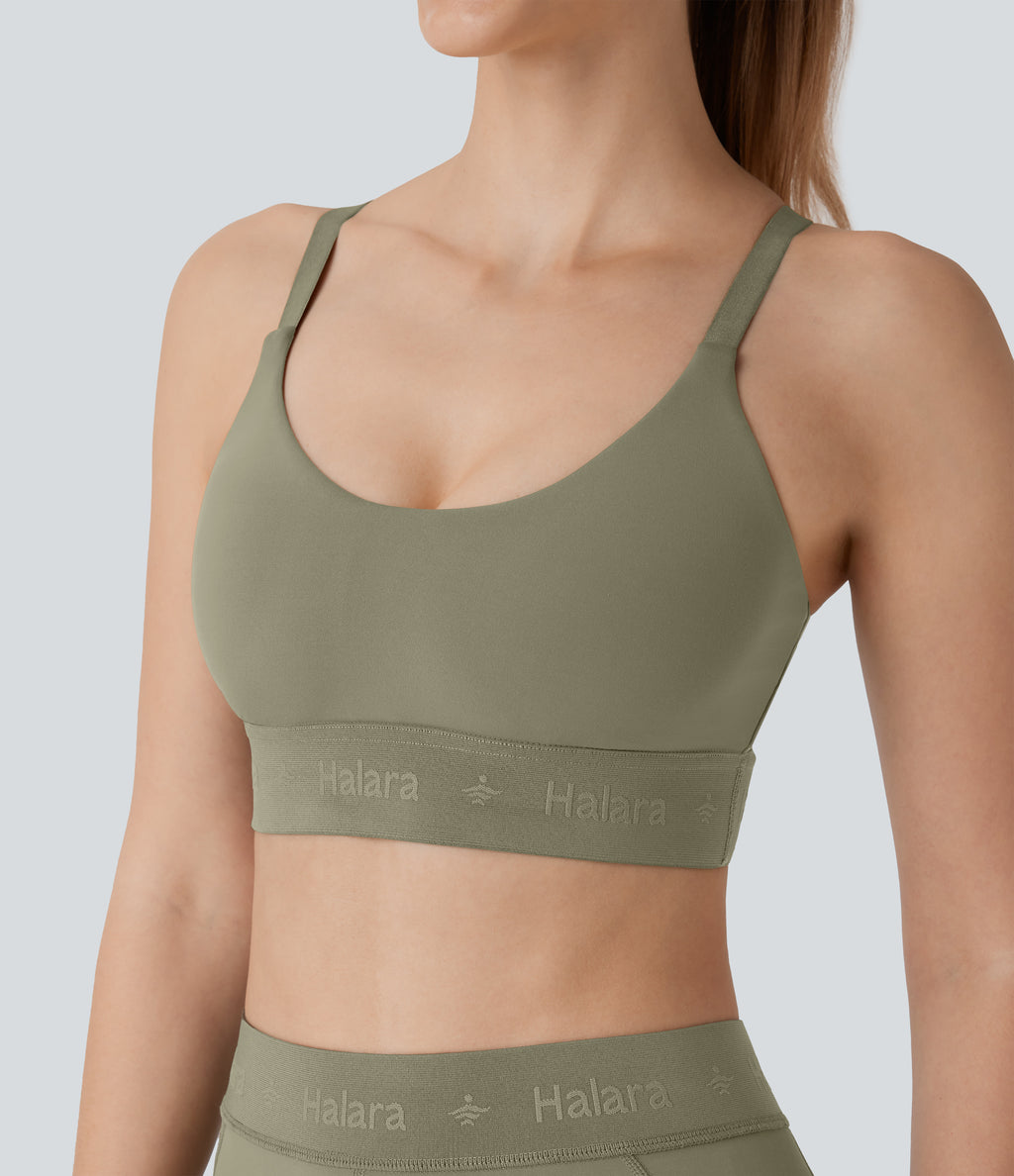 SpeedWave Medium Support Quick Dry Workout Sports Bra A-D Cups — Unripe Olive Green — view 5