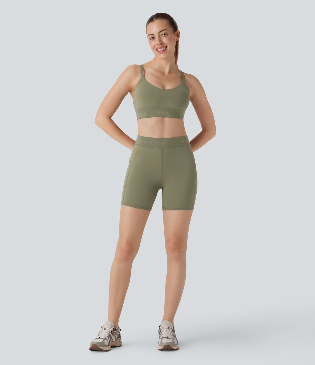 SpeedWave Medium Support Quick Dry Workout Sports Bra A-D Cups — Unripe Olive Green — view 6