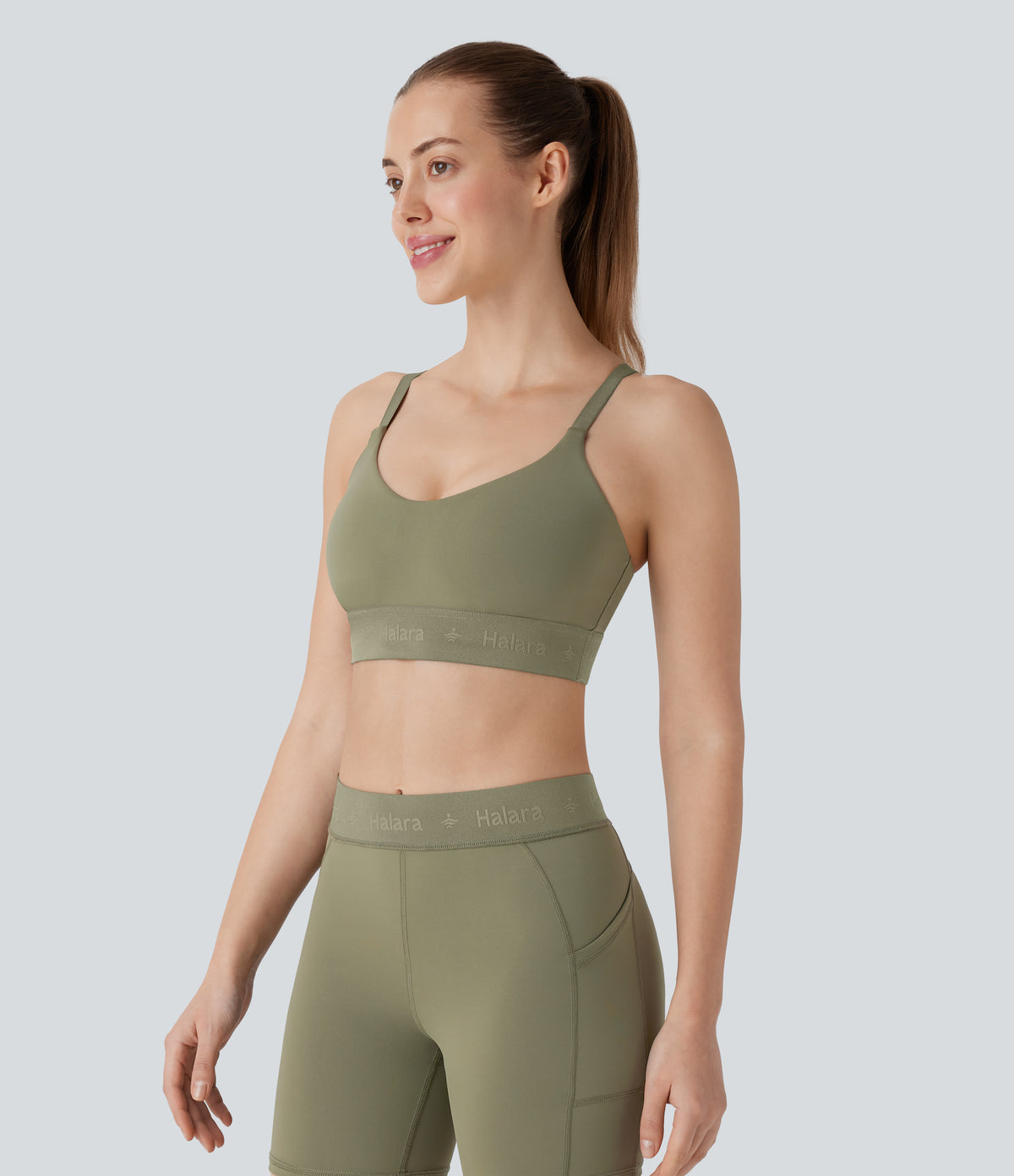 SpeedWave Medium Support Quick Dry Workout Sports Bra A-D Cups — Unripe Olive Green — view 3