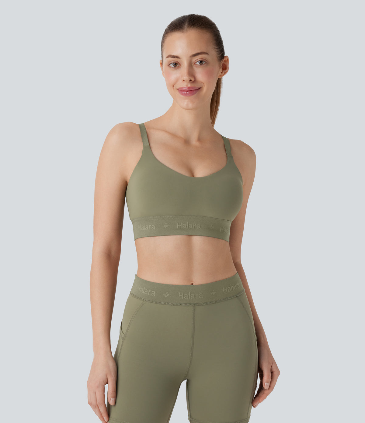 SpeedWave Medium Support Quick Dry Workout Sports Bra A-D Cups — Unripe Olive Green — view 2