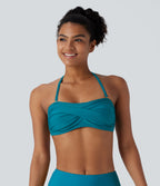 Halter Adjustable & Removable Strap Backless Bikini Top Swimsuit — Deep Lake — view 1