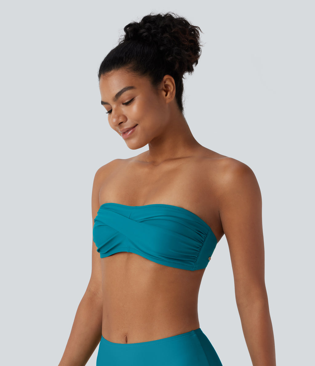 Halter Adjustable & Removable Strap Backless Bikini Top Swimsuit — Deep Lake — view 5