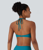 Halter Adjustable & Removable Strap Backless Bikini Top Swimsuit — Deep Lake — view 2