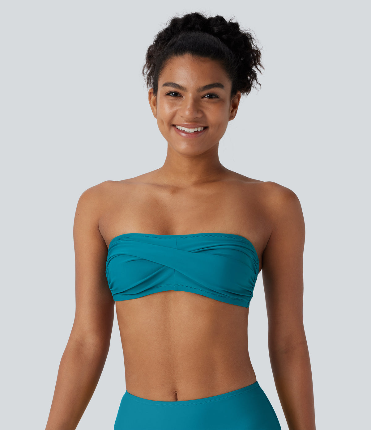 Halter Adjustable & Removable Strap Backless Bikini Top Swimsuit — Deep Lake — view 3