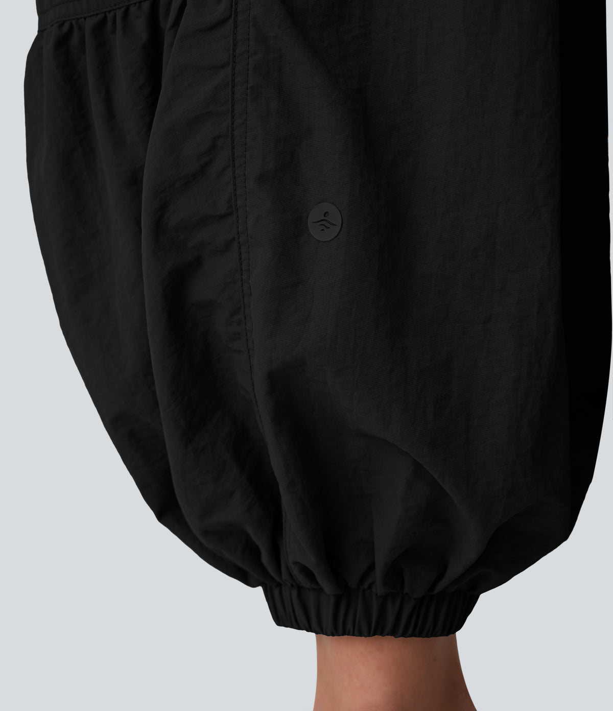 Mid Rise Drawstring Side Pocket Ruched Parachute Casual Cargo Joggers — Black — view 8