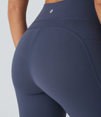 High Waisted Tummy Control Pocket Training Biker Shorts 7'' — Mood Indigo — view 4