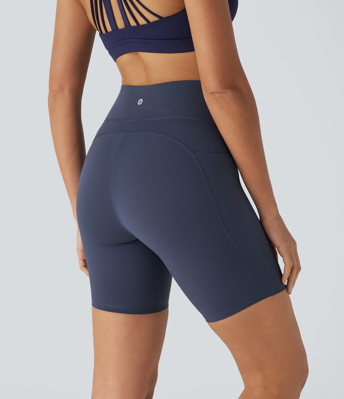 High Waisted Tummy Control Pocket Training Biker Shorts 7'' — Mood Indigo — view 2
