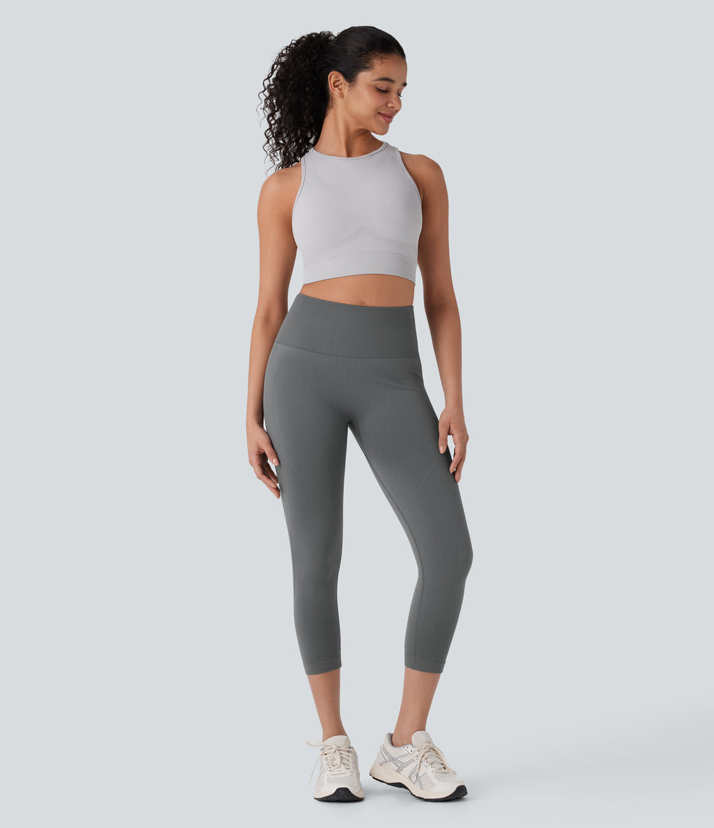 OneForm Seamless Flow High Waisted Tummy Control Butt Lifting Capri Yoga Leggings — Eiffel Tower — view 6