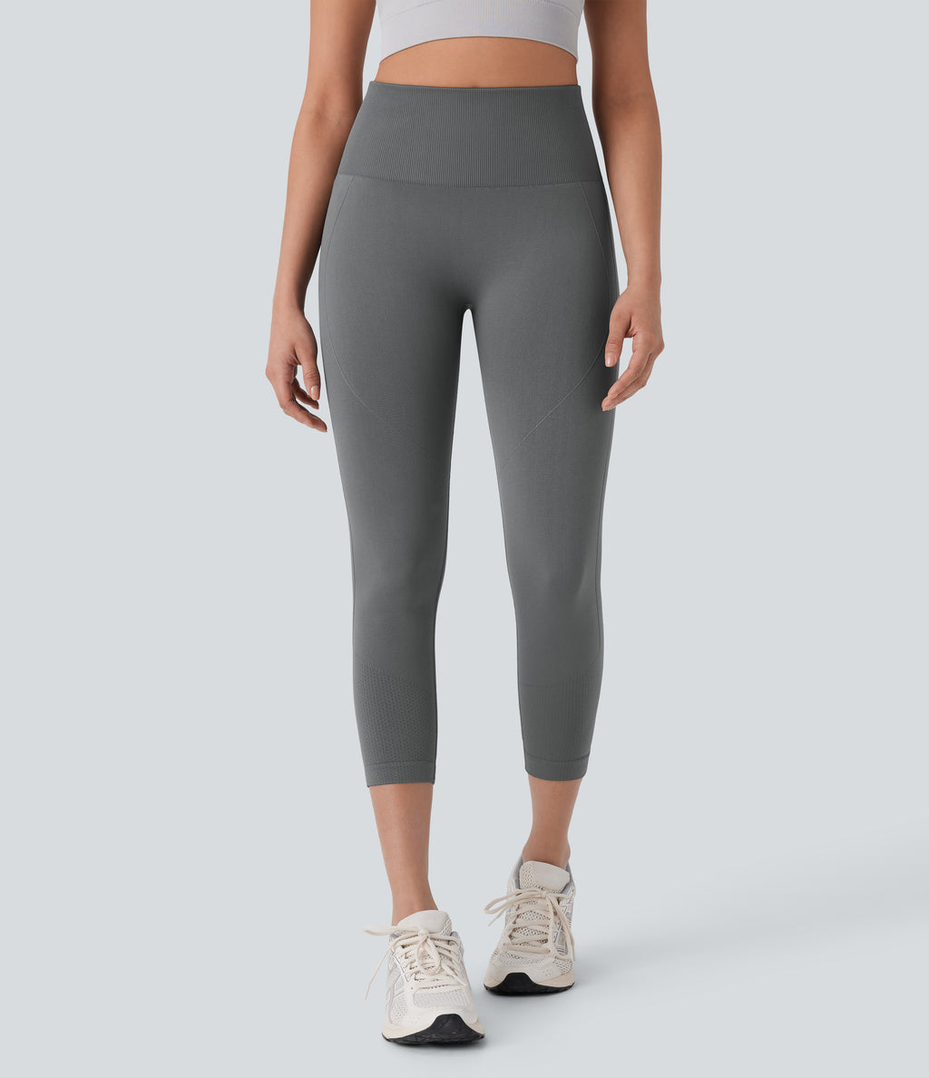 OneForm Seamless Flow High Waisted Tummy Control Butt Lifting Capri Yoga Leggings — Eiffel Tower — view 2