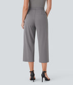High Waisted Side Pocket Straight Leg Capri Work Trousers — Silent Storm — view 2