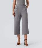 High Waisted Side Pocket Straight Leg Capri Work Trousers — Silent Storm — view 1