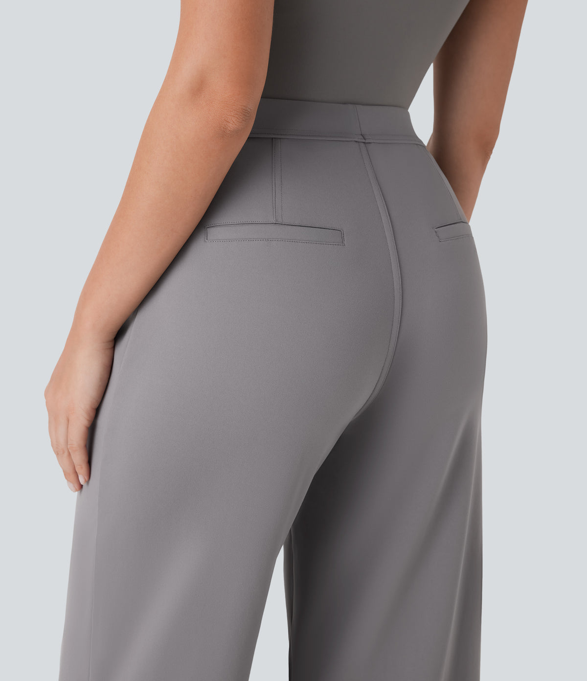 High Waisted Side Pocket Straight Leg Capri Work Trousers — Silent Storm — view 5