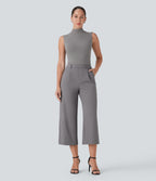 High Waisted Side Pocket Straight Leg Capri Work Trousers — Silent Storm — view 6
