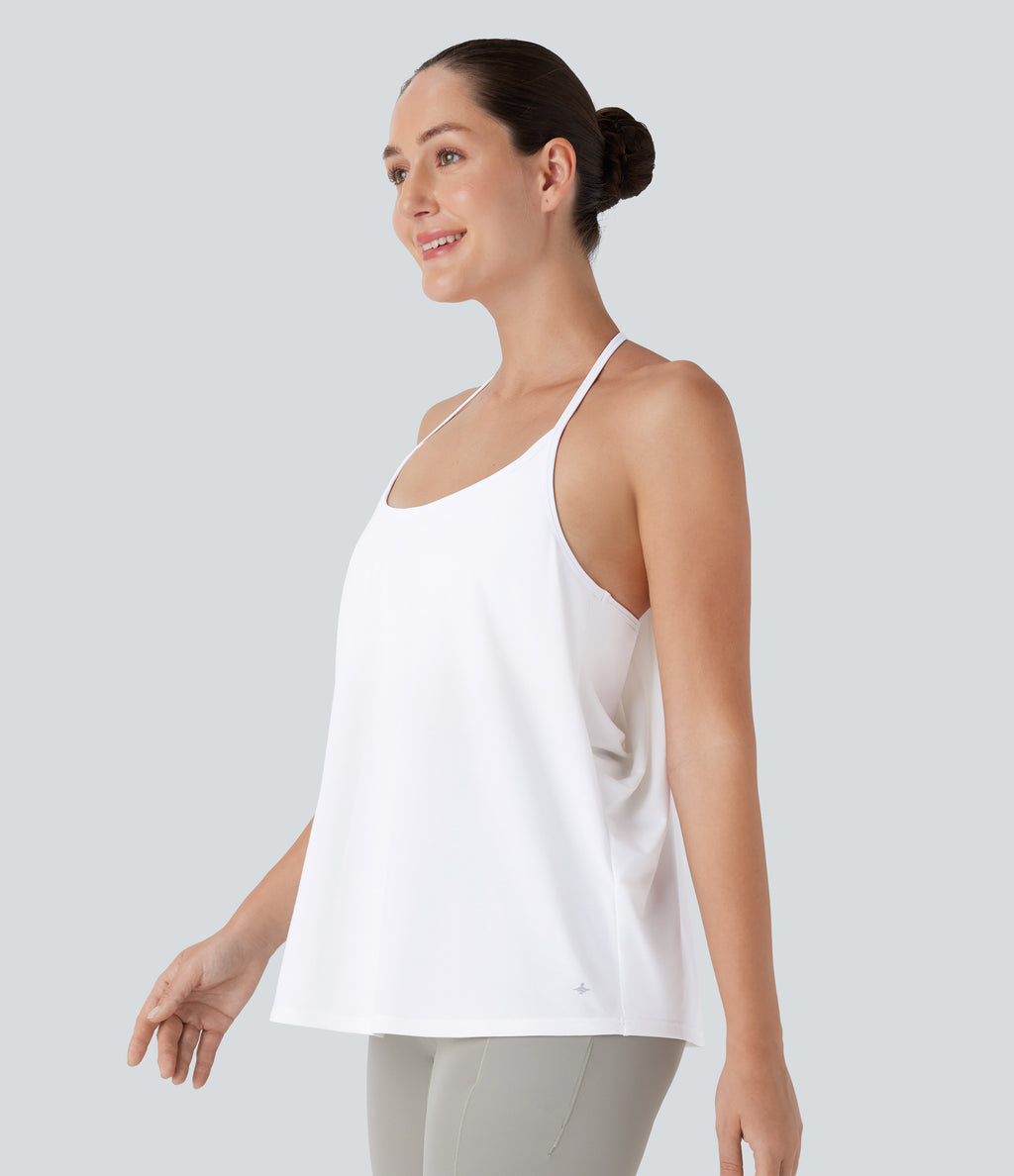 Airy Halter Draped InstantCool Yoga Sports Top — White — view 3