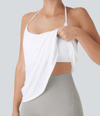 Airy Halter Draped InstantCool Yoga Sports Top — White — view 5