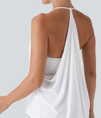 Airy Halter Draped InstantCool Yoga Sports Top — White — view 4