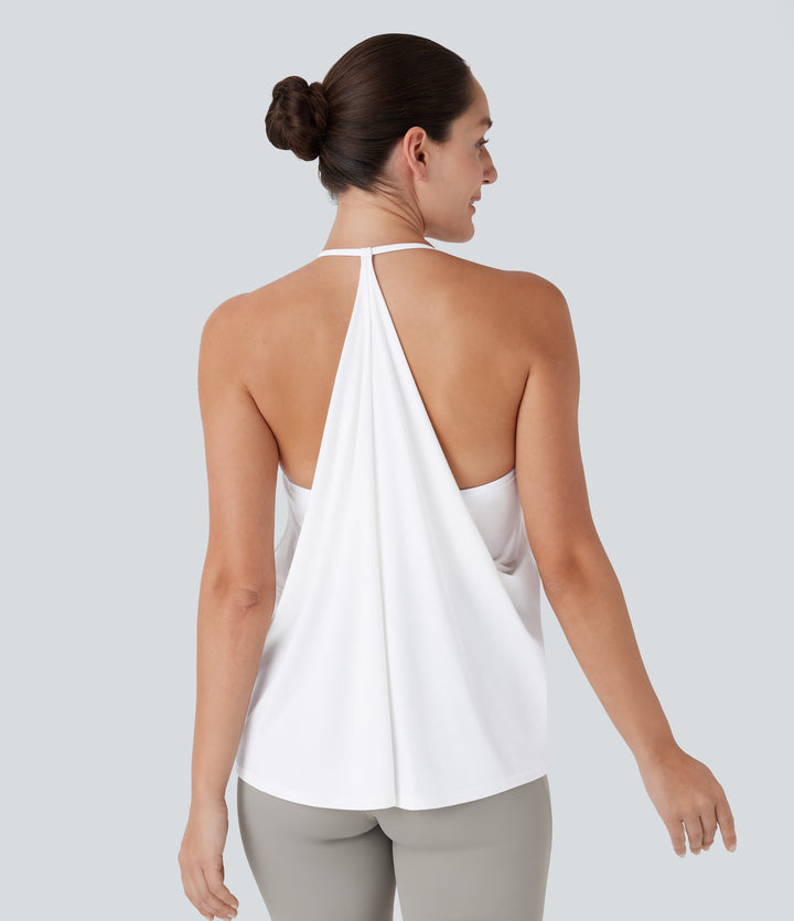 Airy Halter Draped InstantCool Yoga Sports Top — White — view 1