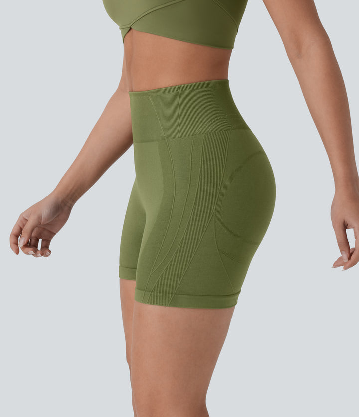OneForm Seamless Flow High Waisted Yoga Biker Shorts 4'' — Iguana — view 1