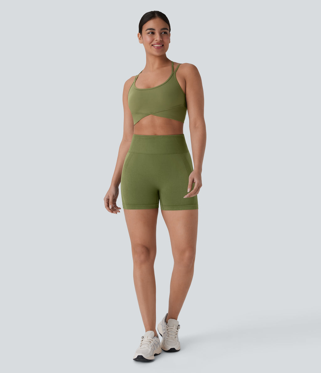 OneForm Seamless Flow High Waisted Yoga Biker Shorts 4'' — Iguana — view 6