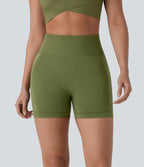 OneForm Seamless Flow High Waisted Yoga Biker Shorts 4'' — Iguana — view 3
