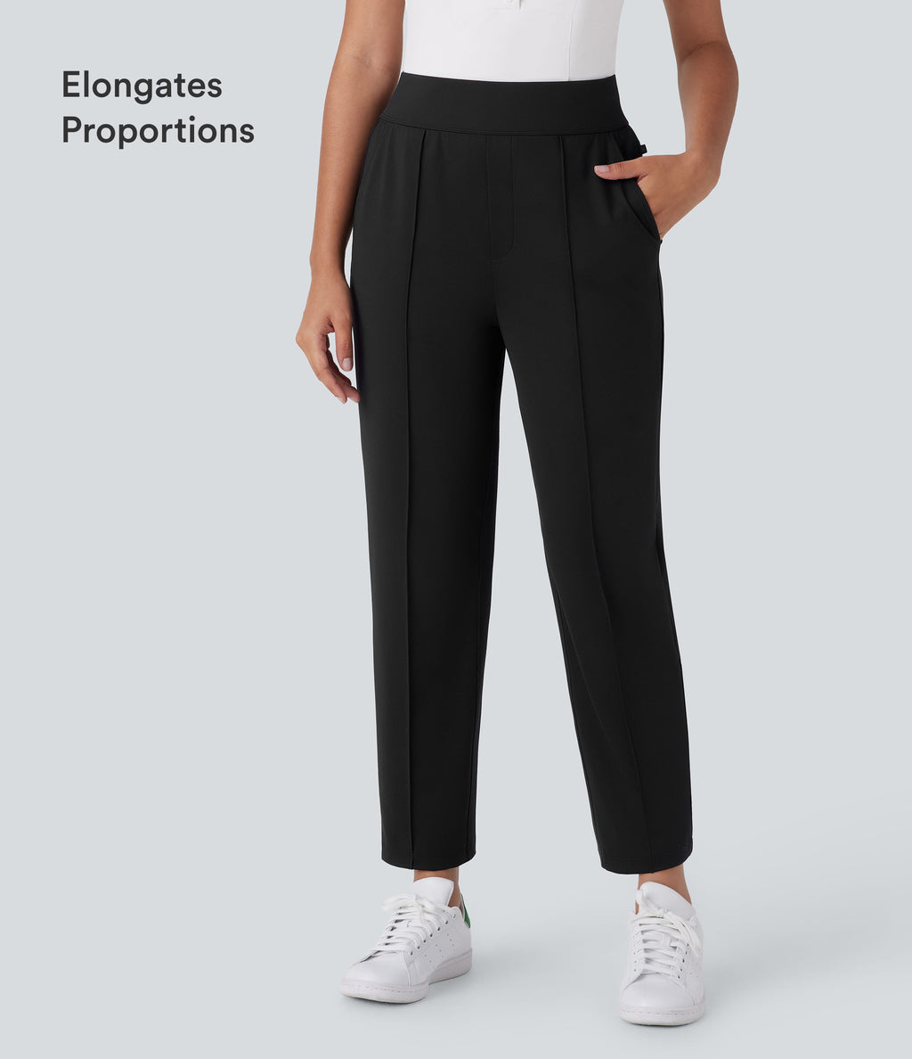 Mid High Waisted Pockets Quick Dry Golf Trousers-Golf Tee-UPF40+ — Black — view 6
