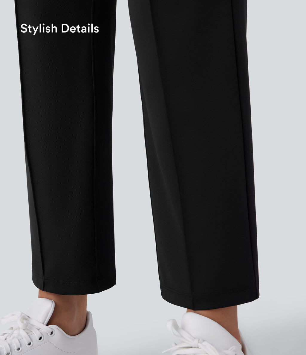 Mid High Waisted Pockets Quick Dry Golf Trousers-Golf Tee-UPF40+ — Black — view 5