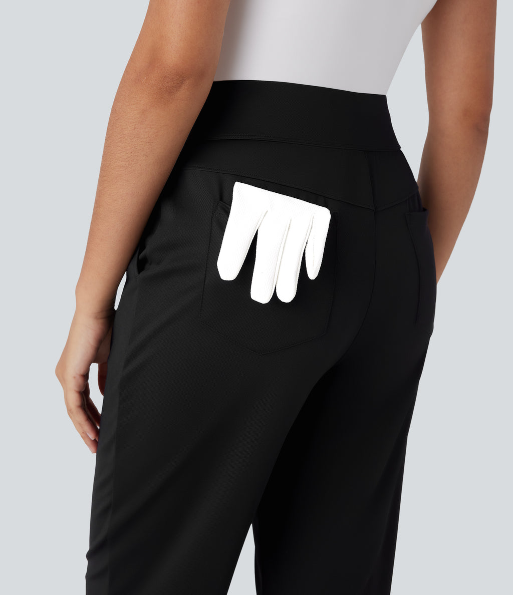Mid High Waisted Pockets Quick Dry Golf Trousers-Golf Tee-UPF40+ — Black — view 8