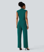 Sleeveless Belted Pocket Work Jumpsuit-Edition — Bayberry — view 3