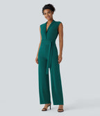 Sleeveless Belted Pocket Work Jumpsuit-Edition — Bayberry — view 8