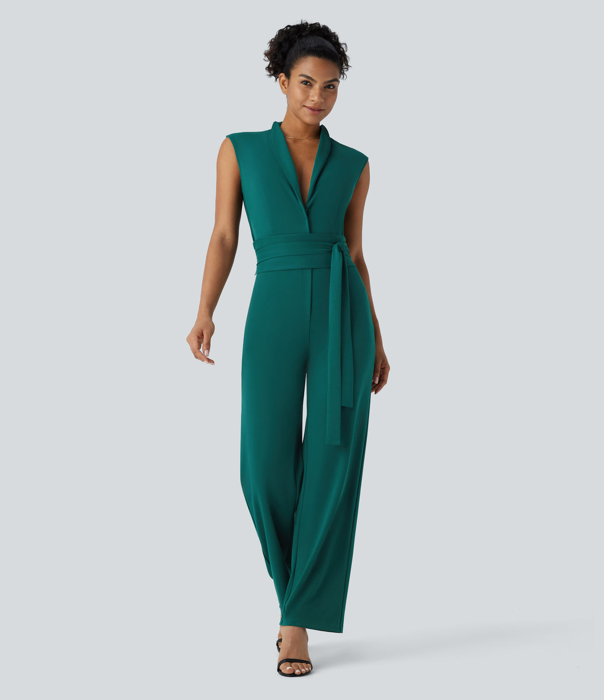 Sleeveless Belted Pocket Work Jumpsuit-Edition — Bayberry — view 2