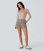 High Waisted Side Pocket Leopard Print Casual Cotton Shorts — Black Yellow Leopard Print — view 5