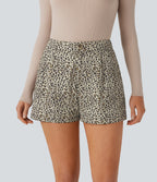 High Waisted Side Pocket Leopard Print Casual Cotton Shorts — Black Yellow Leopard Print — view 3