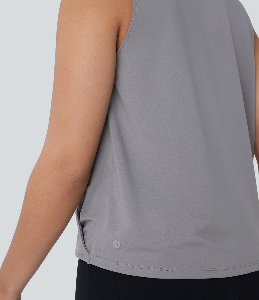 V Neck Button Sleeveless Wrapped Crossover Work Blouse — Ultimate Gray — view 5