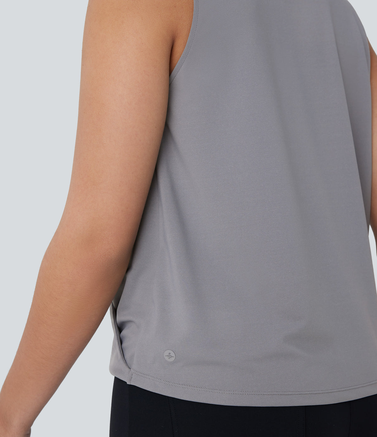 V Neck Button Sleeveless Wrapped Crossover Work Blouse — Ultimate Gray — view 5