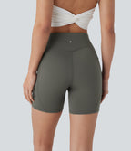 High Waisted Side Pocket Workout Biker Shorts 5'' — Lime Light Green — view 2