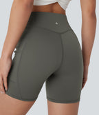 High Waisted Side Pocket Workout Biker Shorts 5'' — Lime Light Green — view 5