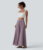 High Waisted Pocket Mesh Overlay Wide Leg Casual Trousers — Iris Purple — view 4