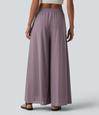 High Waisted Pocket Mesh Overlay Wide Leg Casual Trousers — Iris Purple — view 2