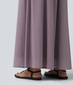 High Waisted Pocket Mesh Overlay Wide Leg Casual Trousers — Iris Purple — view 6