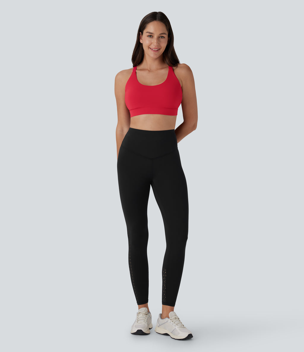 SpeedWave Medium Support Molded Cups Perforated Adjustable Hook Quick Dry Workout Sports Bra A-D Cups — Poinsettia — view 7
