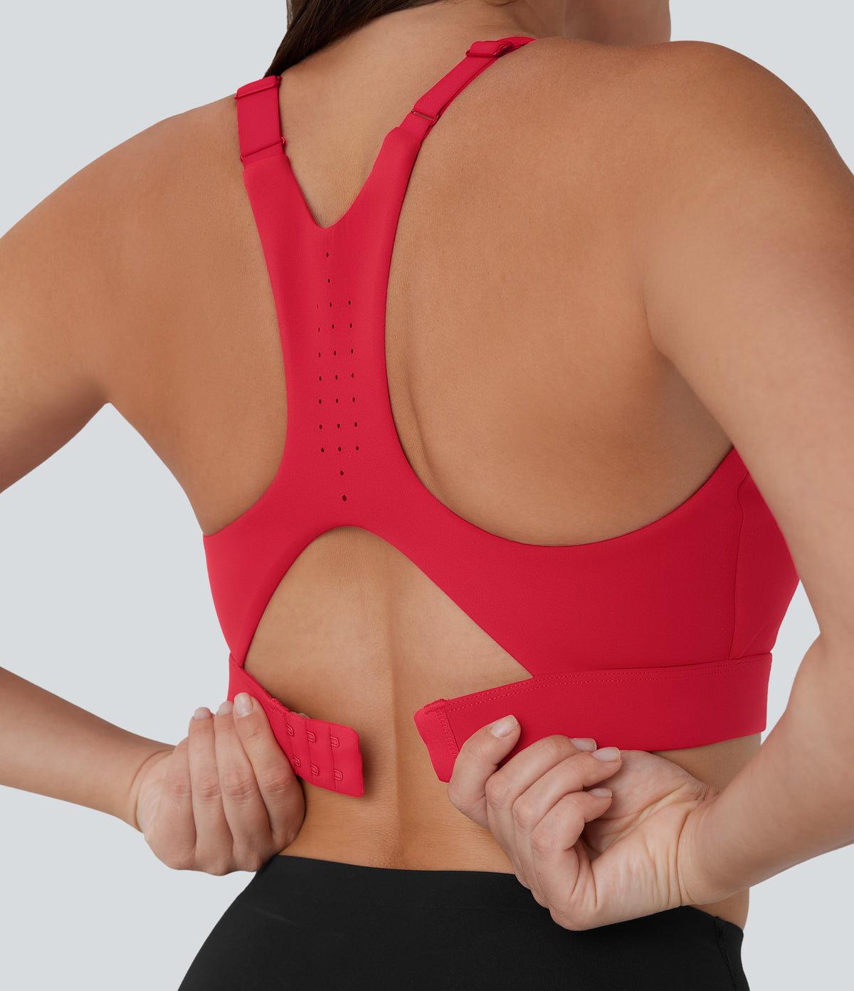 SpeedWave Medium Support Molded Cups Perforated Adjustable Hook Quick Dry Workout Sports Bra A-D Cups — Poinsettia — view 1