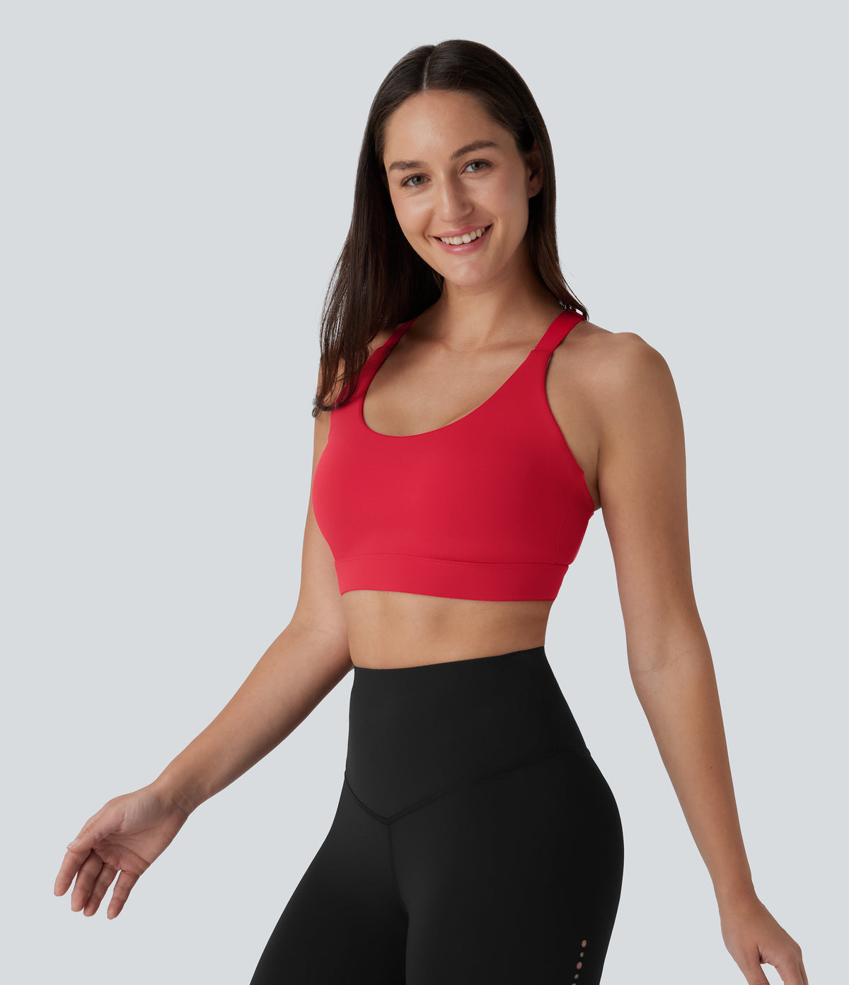 SpeedWave Medium Support Molded Cups Perforated Adjustable Hook Quick Dry Workout Sports Bra A-D Cups — Poinsettia — view 4
