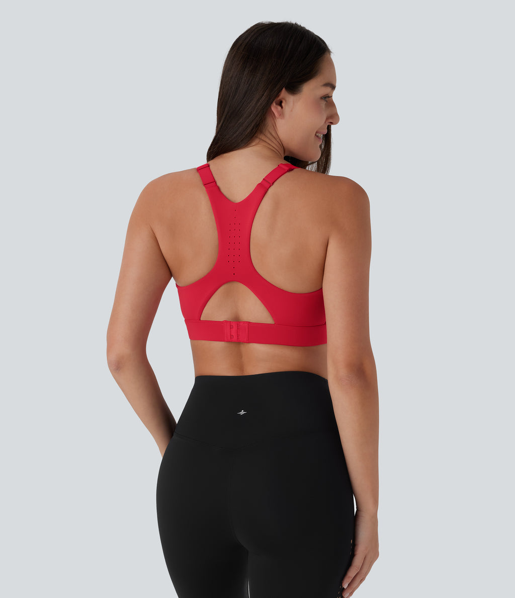 SpeedWave Medium Support Molded Cups Perforated Adjustable Hook Quick Dry Workout Sports Bra A-D Cups — Poinsettia — view 2