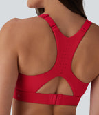 SpeedWave Medium Support Molded Cups Perforated Adjustable Hook Quick Dry Workout Sports Bra A-D Cups — Poinsettia — view 5