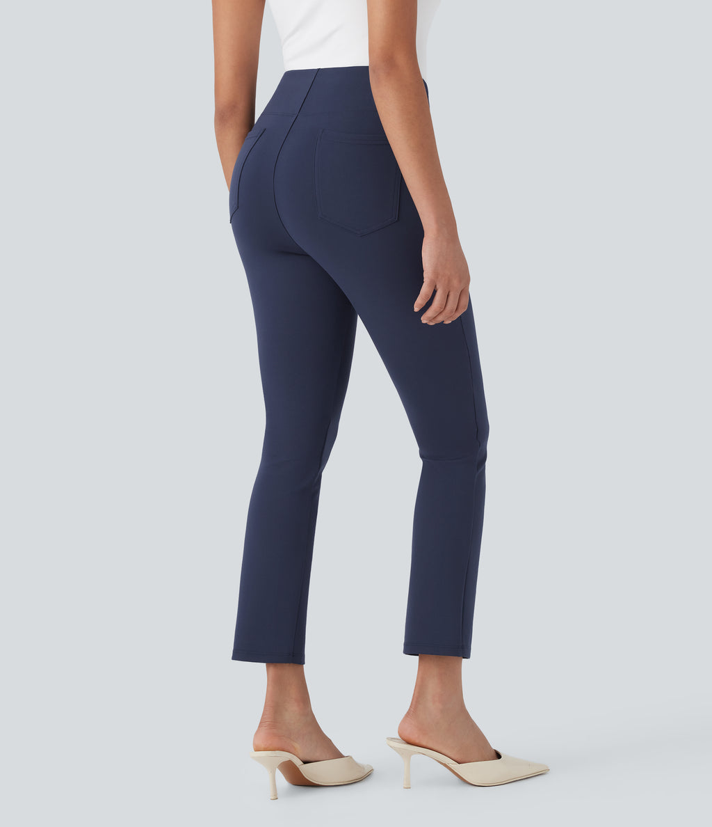 High Waisted Pocket Tapered Cropped Work Trousers — Dress Blues — view 2