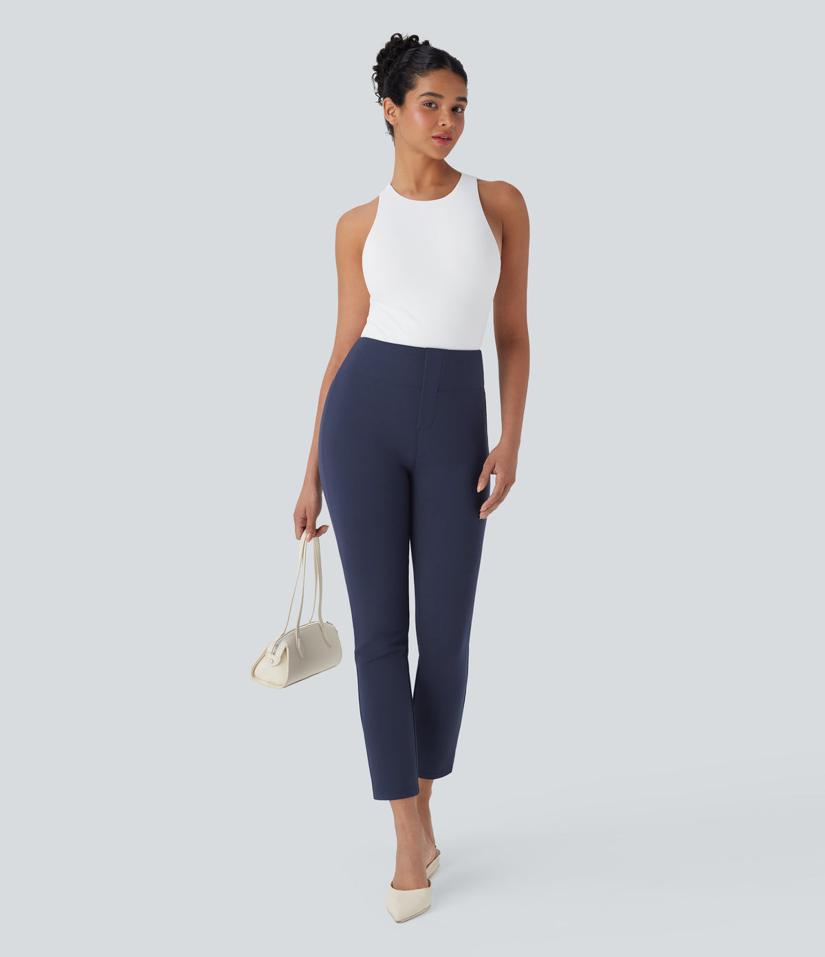 High Waisted Pocket Tapered Cropped Work Trousers — Dress Blues — view 5
