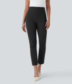 High Waisted Pocket Tapered Cropped Work Trousers — Black — view 6