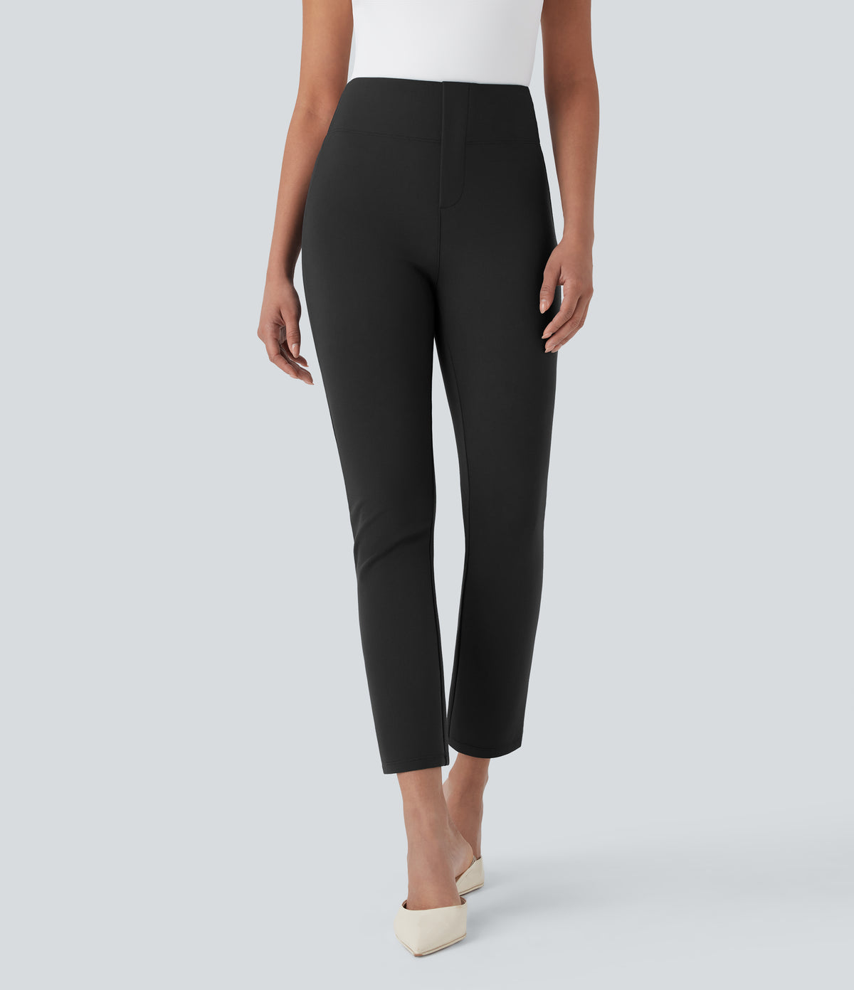 High Waisted Pocket Tapered Cropped Work Trousers — Black — view 6