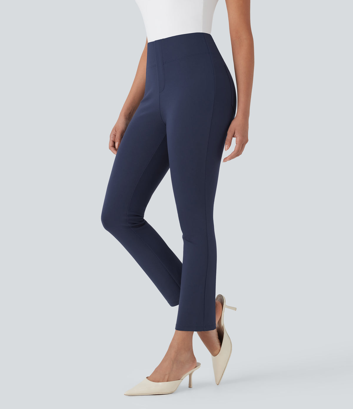 High Waisted Pocket Tapered Cropped Work Trousers — Dress Blues — view 3